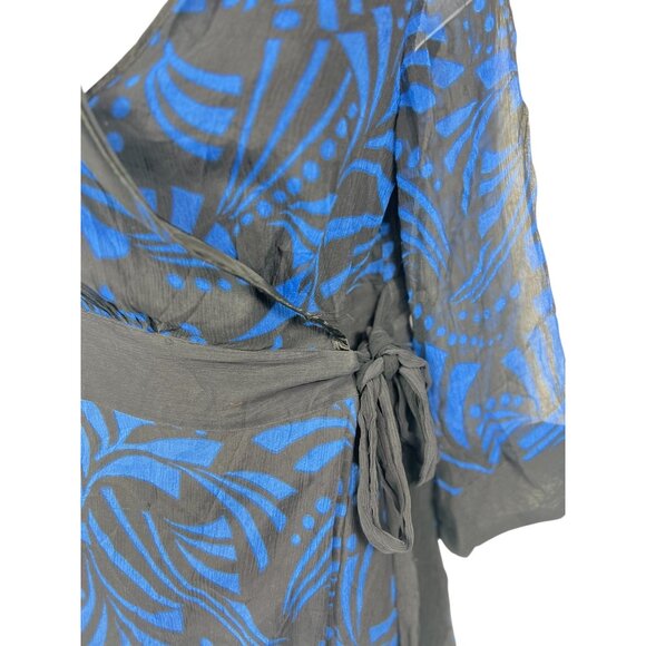 Silkland Womens Size Small Black & Blue Wrap Blouse 100% Silk - Picture 6 of 12